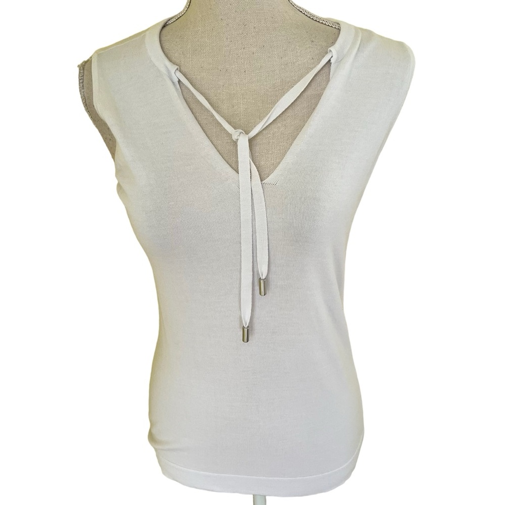 Etcetera Creamy White Lightweight Knit Tie Neck Sleeveless Top XS
